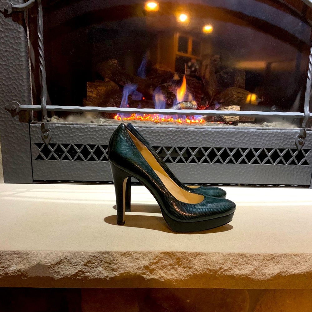Calvin Klein green iridescent pumps